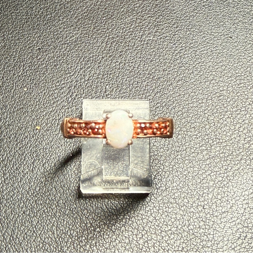 Rose Gold Over Sterling Opal with Pink Tourmaline Accents Ring  STS Size 10.5